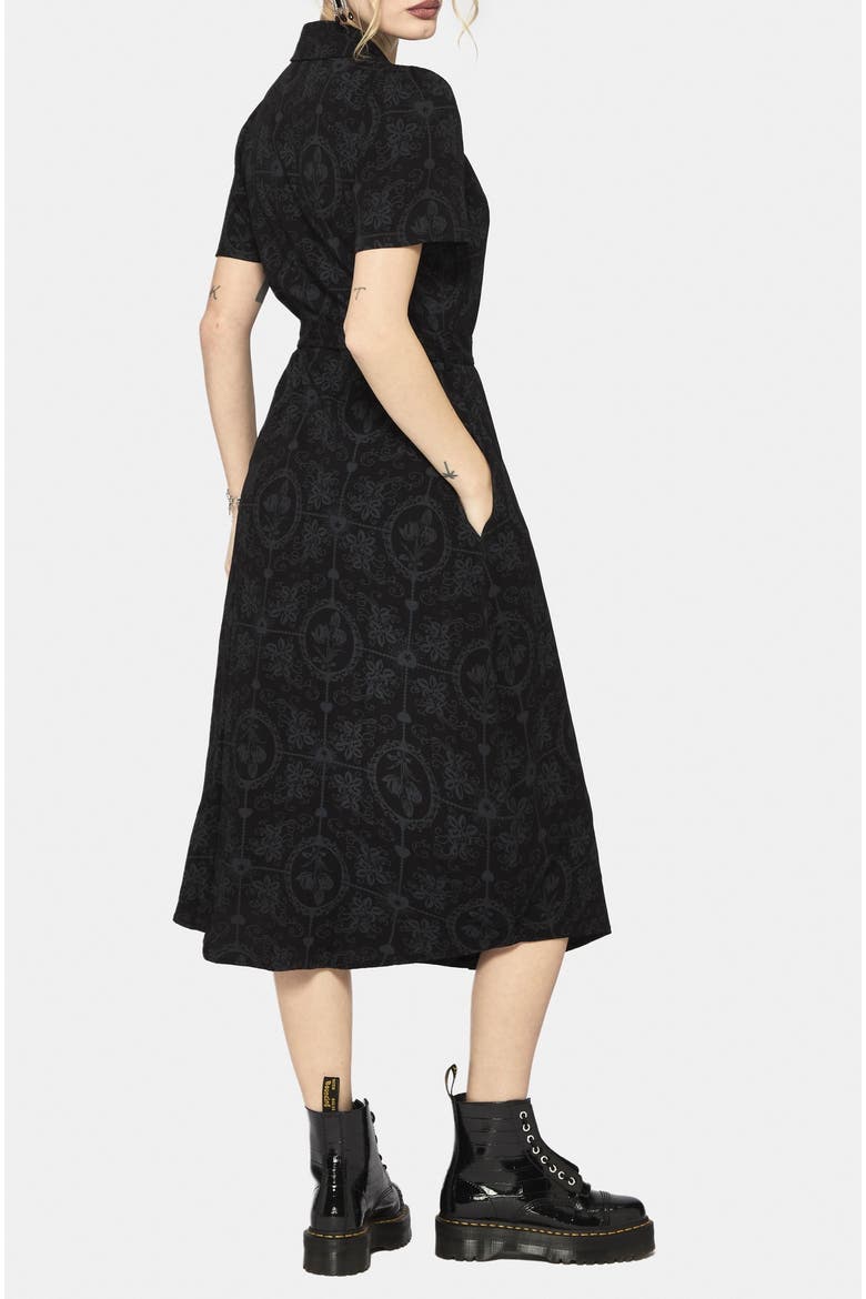 Cameo Floral Tie Belt Midi Shirt Dress