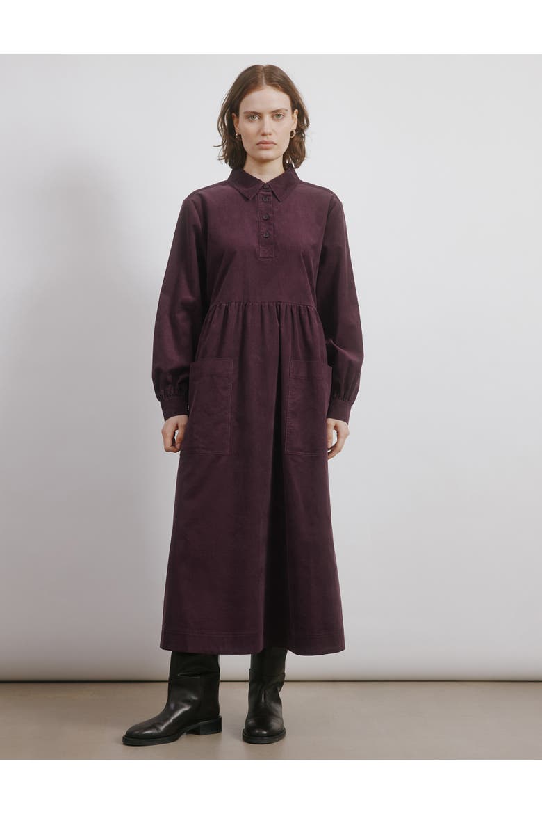 Cord Placket Midi Dress