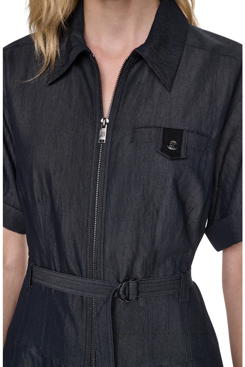 Front Zip Belted Midi Dress