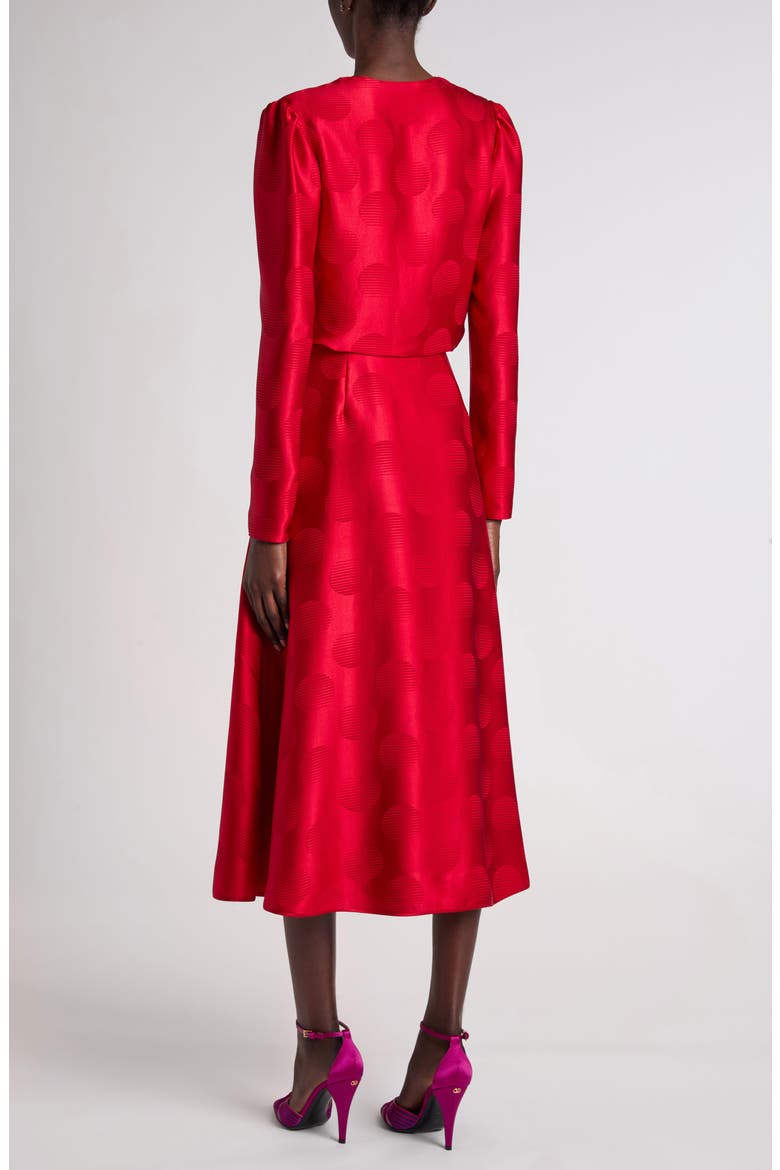 Mossi Polka Dot Jacquard Long Sleeve Silk Midi Dress