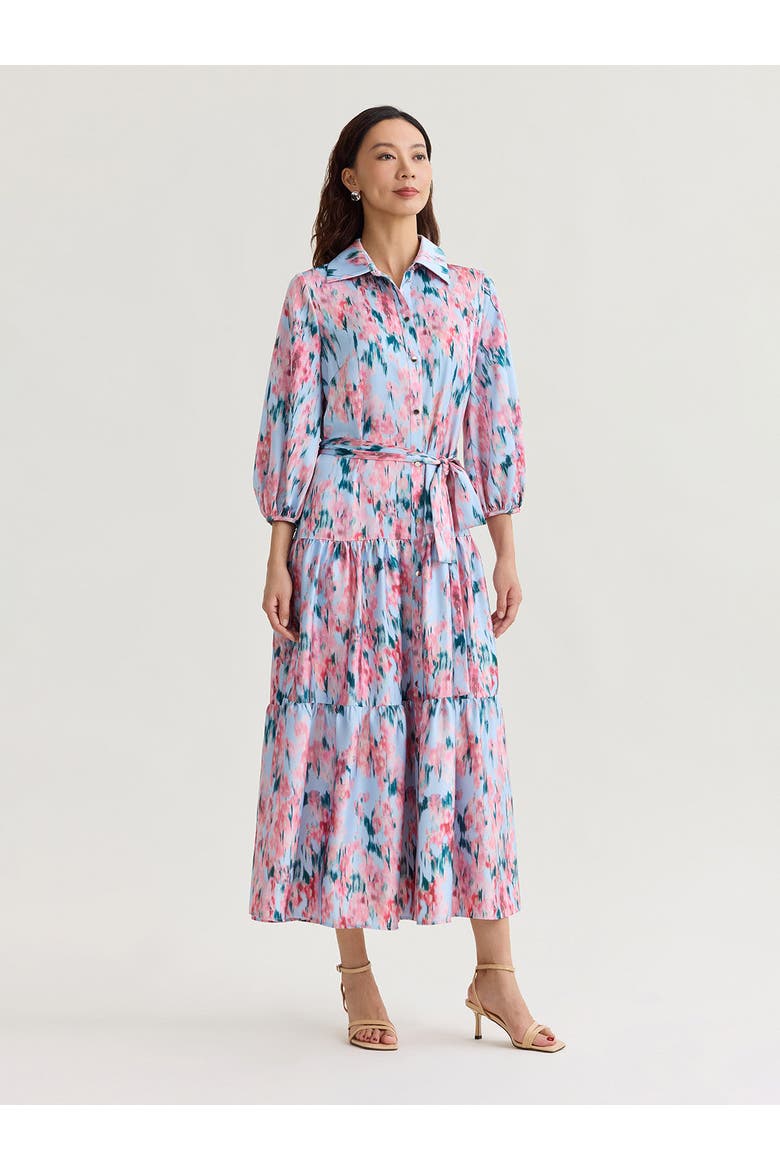 Printed Floral Crepe de Chine Tiered Maxi Dress