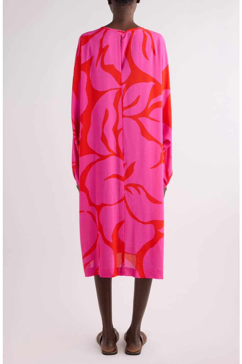 Dosta Giant Floral Print Long Sleeve Crepe Midi Dress