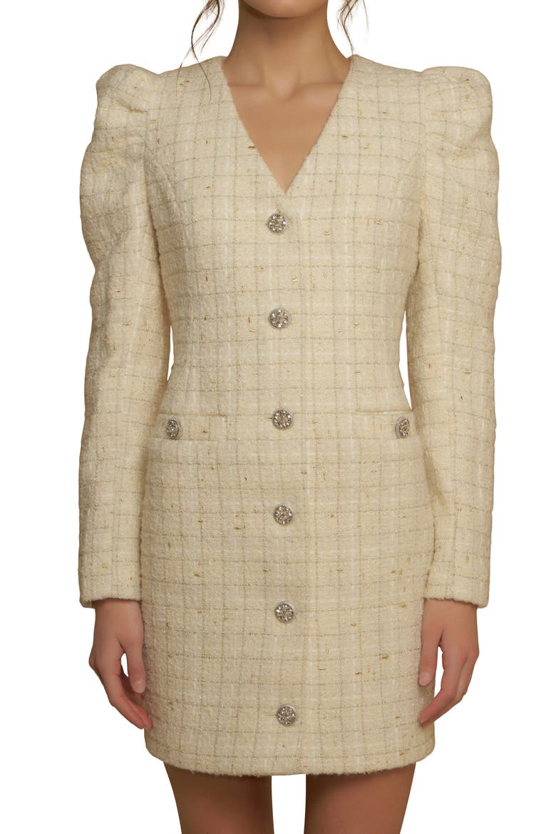 Premium Long Sleeve Tweed Mini Dress