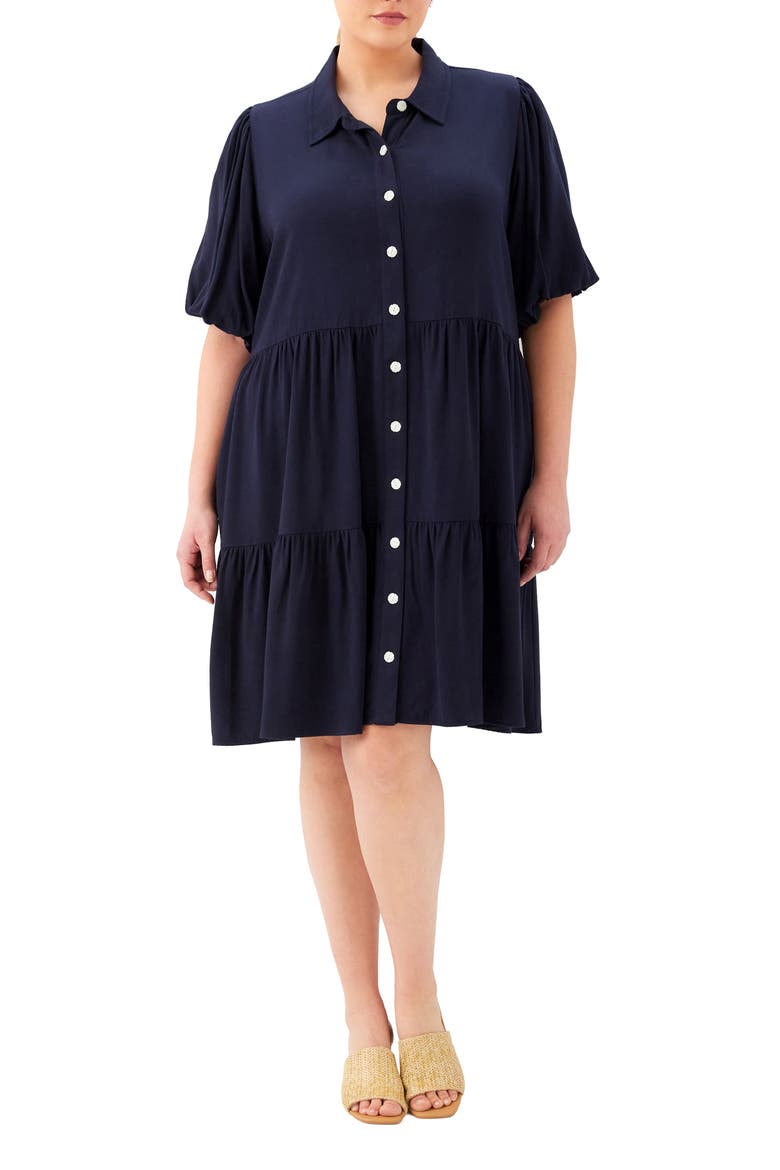 Tiered Puff Sleeve Shirtdress