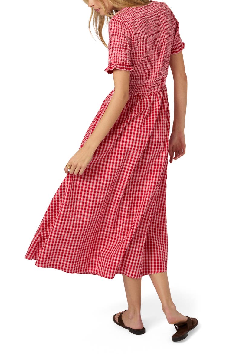Eliza Gingham Smocked Bodice Organic Cotton Seersucker Midi Dress