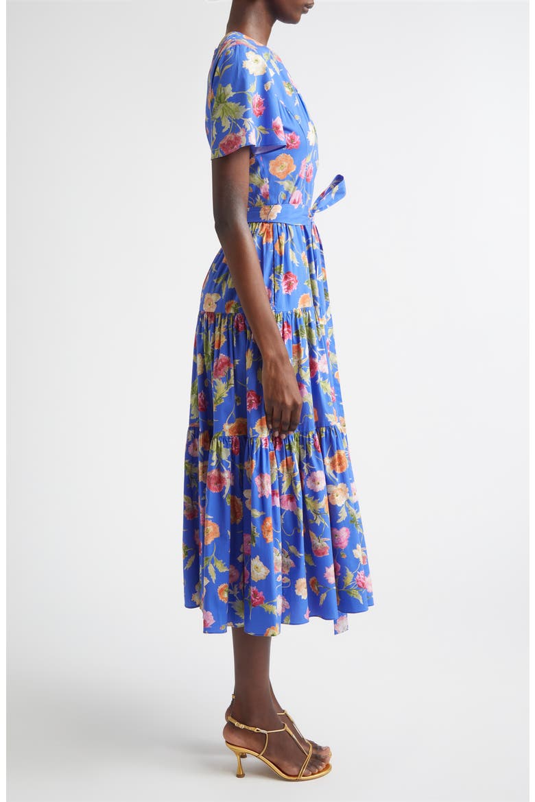 Poppy Print Tiered stretch Cotton Midi Dress