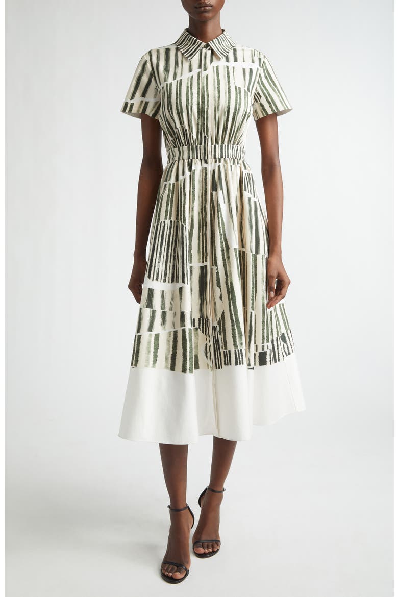 Stripe Collage Stretch Cotton Midi Shirtdress