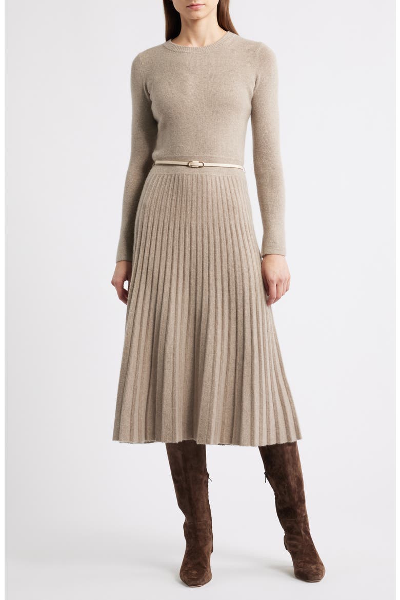 The Kellie Belted Long Sleeve Cashmere Midi Sweater Dress