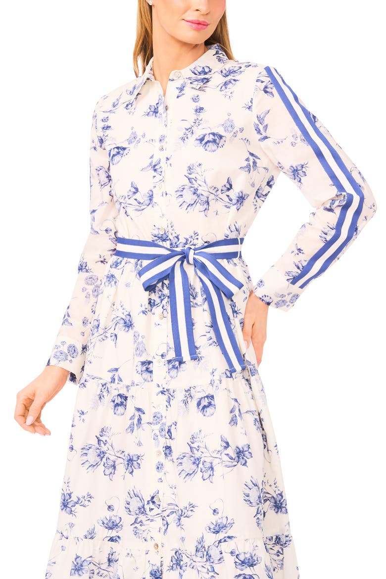 Floral Print Long Sleeve Belted Shirtdress