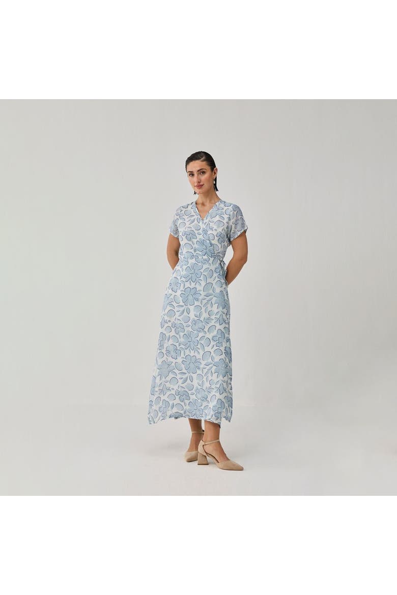 Soft Floral Wrap Midi Dress