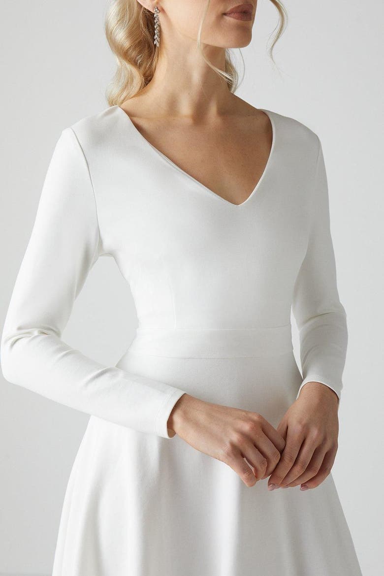 V Neck Full Skirt Midi Wedding