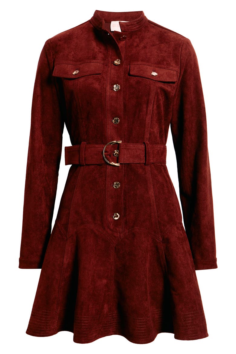 Laurie Long Sleeve Belted Faux Suede Shirtdress