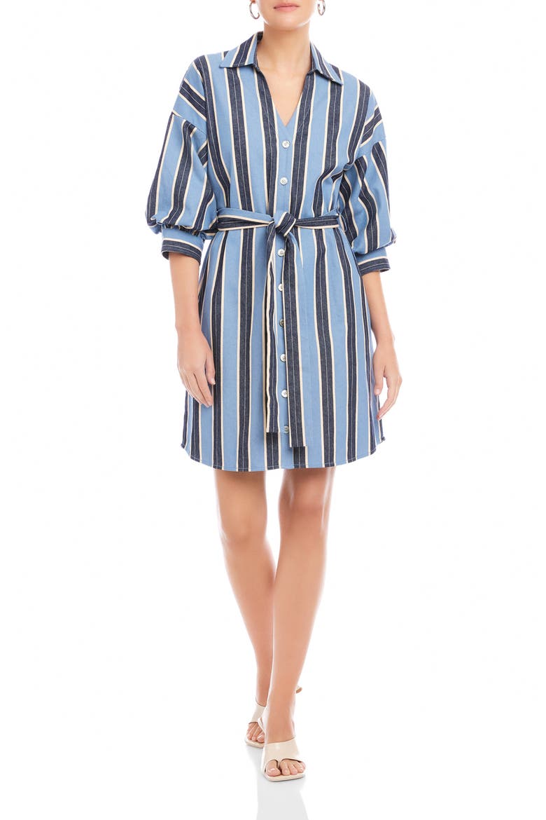 Blaire Stripe Lantern Sleeve Stretch Cotton Shirtdress