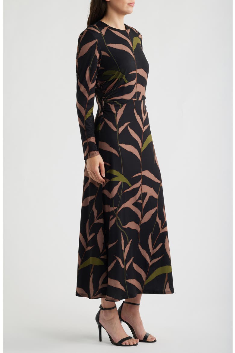 Abstract Print Long Sleeve Midi Dress