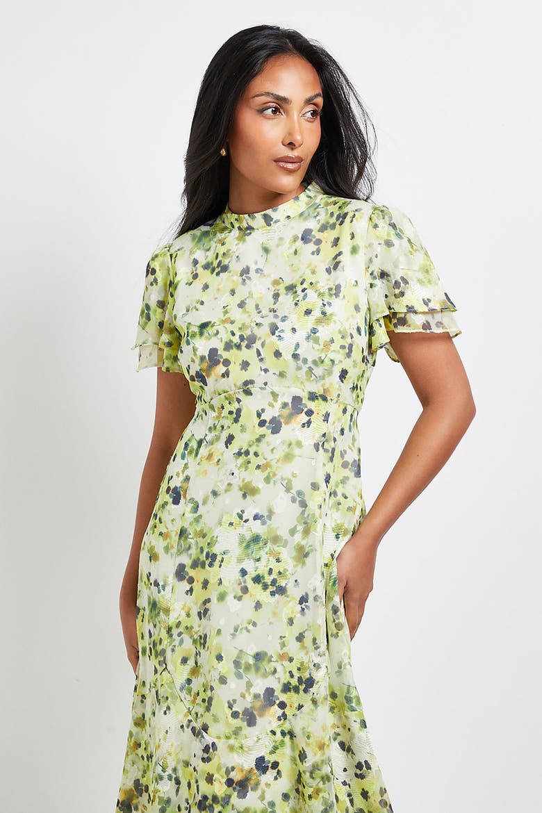 Petite Floral Burn Out Ruffle Midi Dress