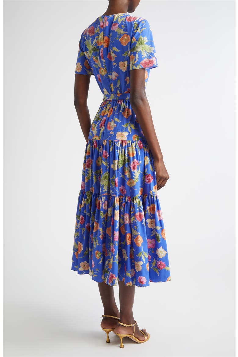 Poppy Print Tiered stretch Cotton Midi Dress