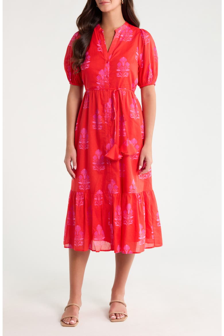 Floral Beth Button-Up Cotton Midi Dress
