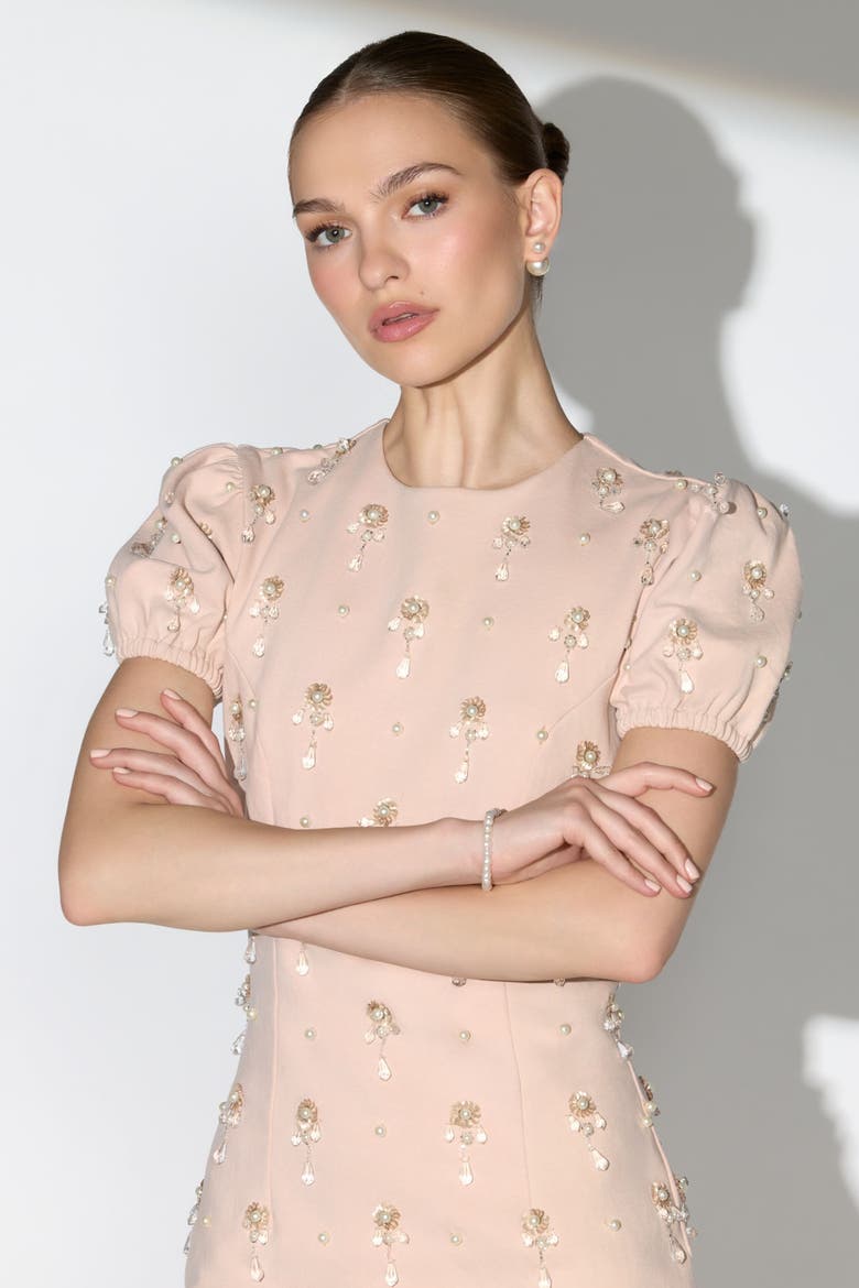 Crystal Embellished Short Sleeve Mini Dress