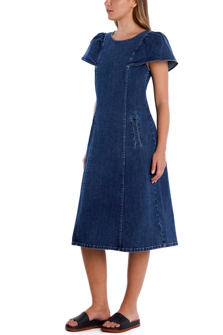Flutter Sleeve Denim Midi Dress