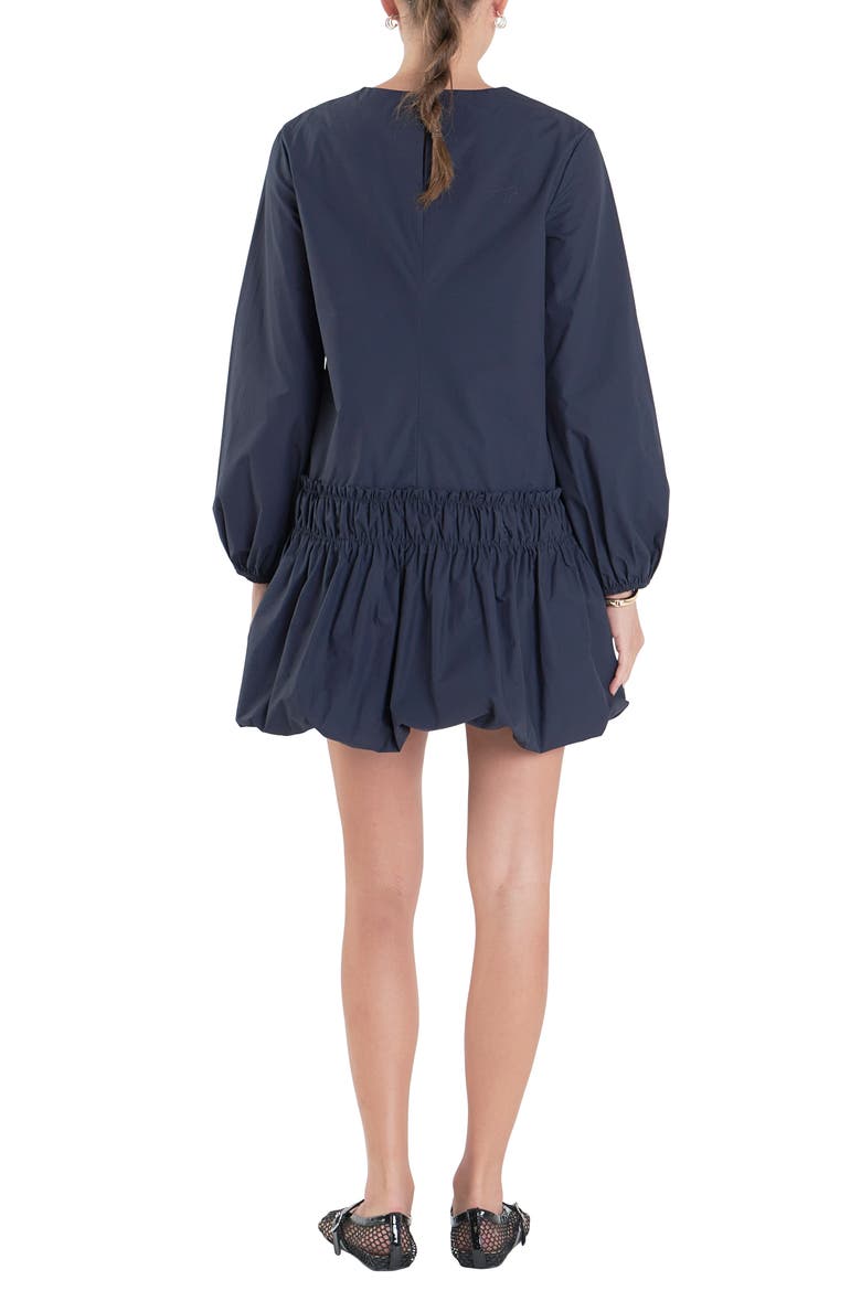 Bubble Hem Long Sleeve Cotton Minidress
