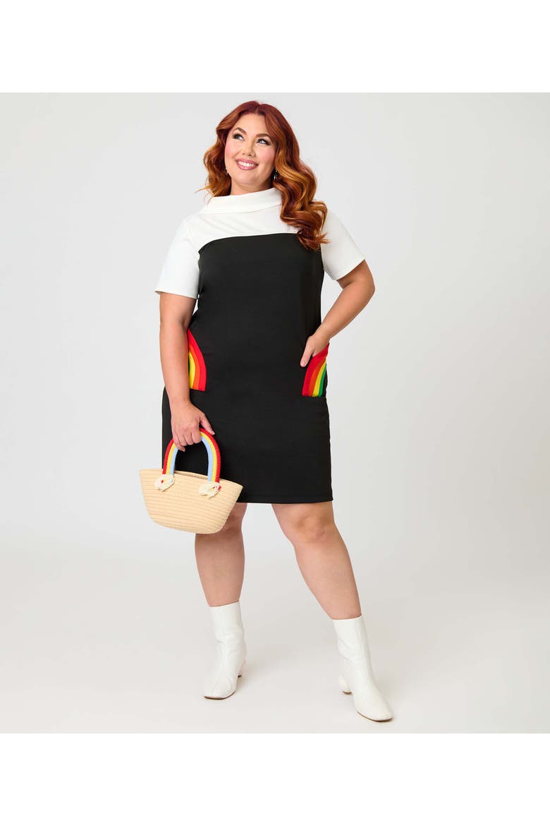 Plus Size Mock Neck Patch Pocket Shift Dress