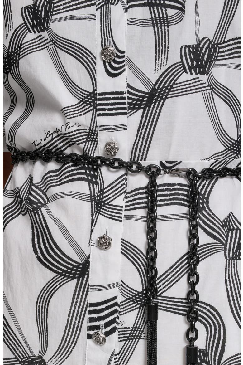 Ribbon Print Belted Cotton Shirtdress