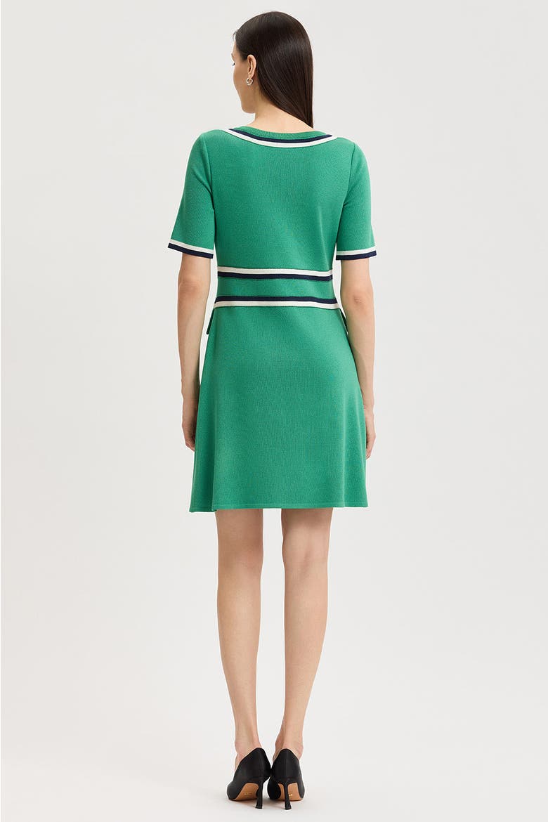 Button Detail Contrast Trim Soft Knit Dress