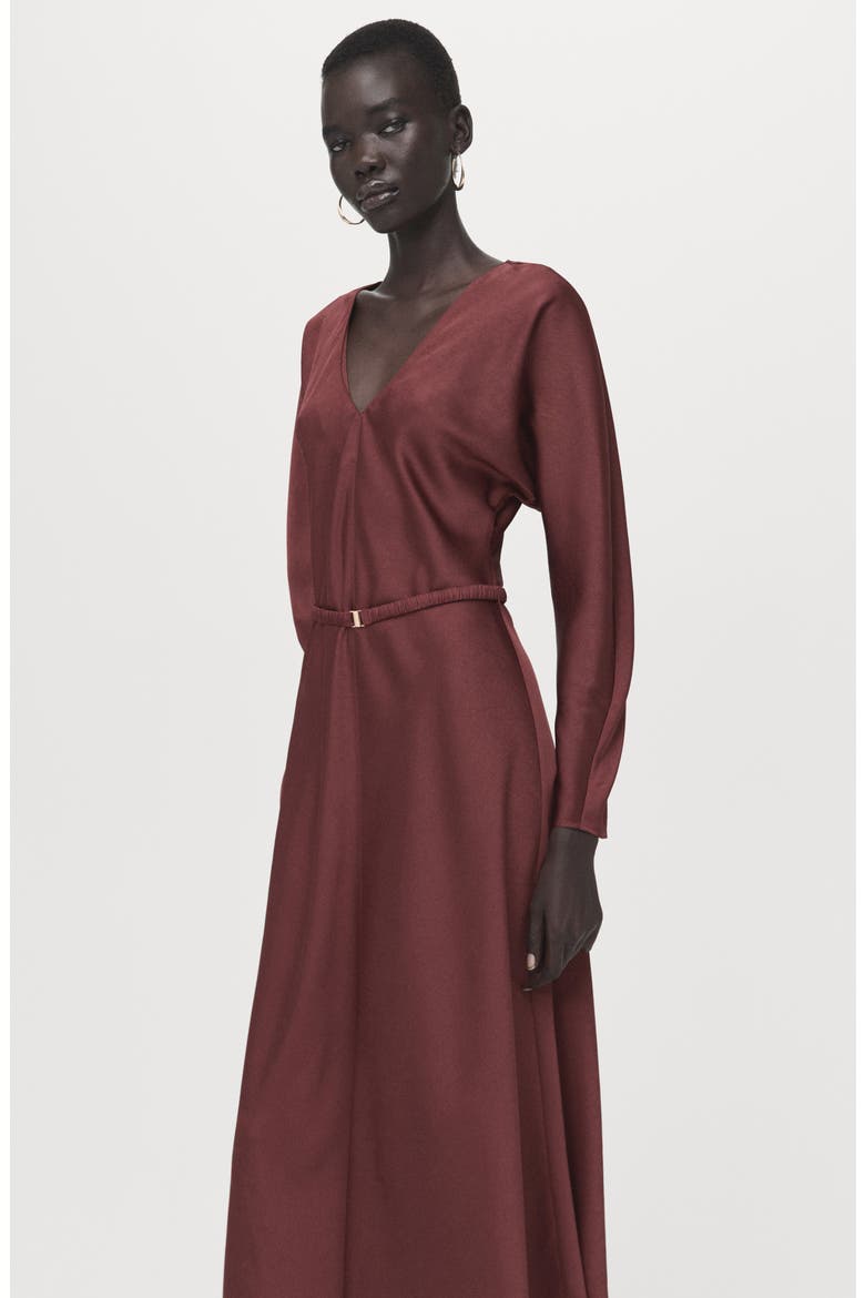 Long Sleeve Satin Midi Dress