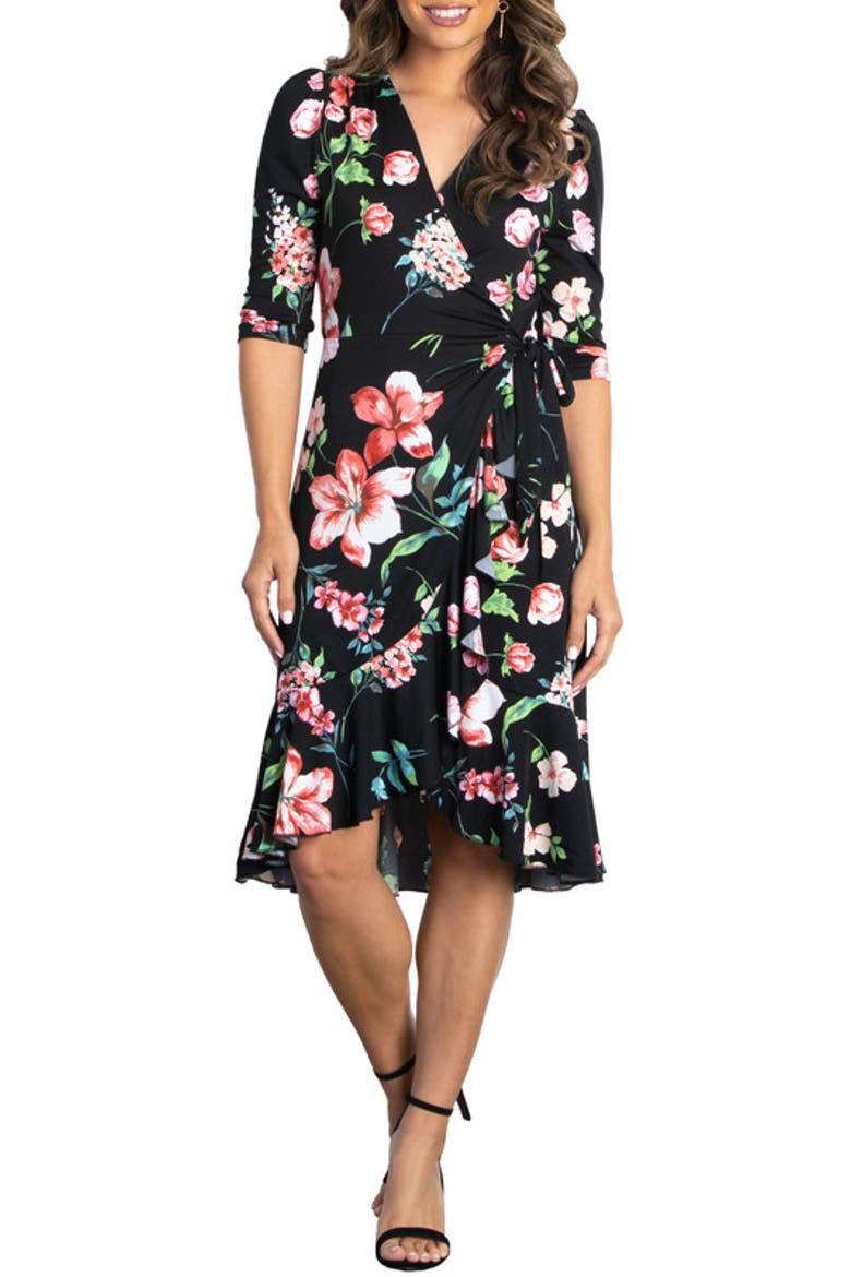 Flirty Flounce Midi Wrap Dress