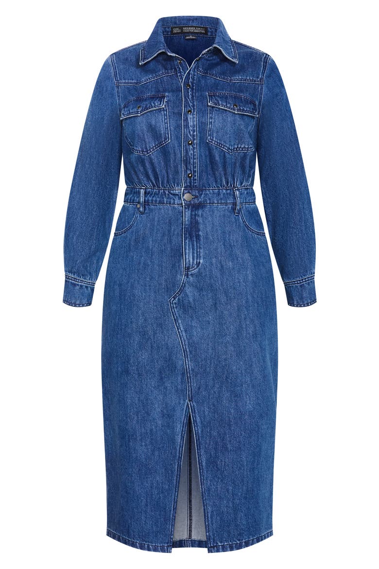 Elara Denim Midi Shirt Dress