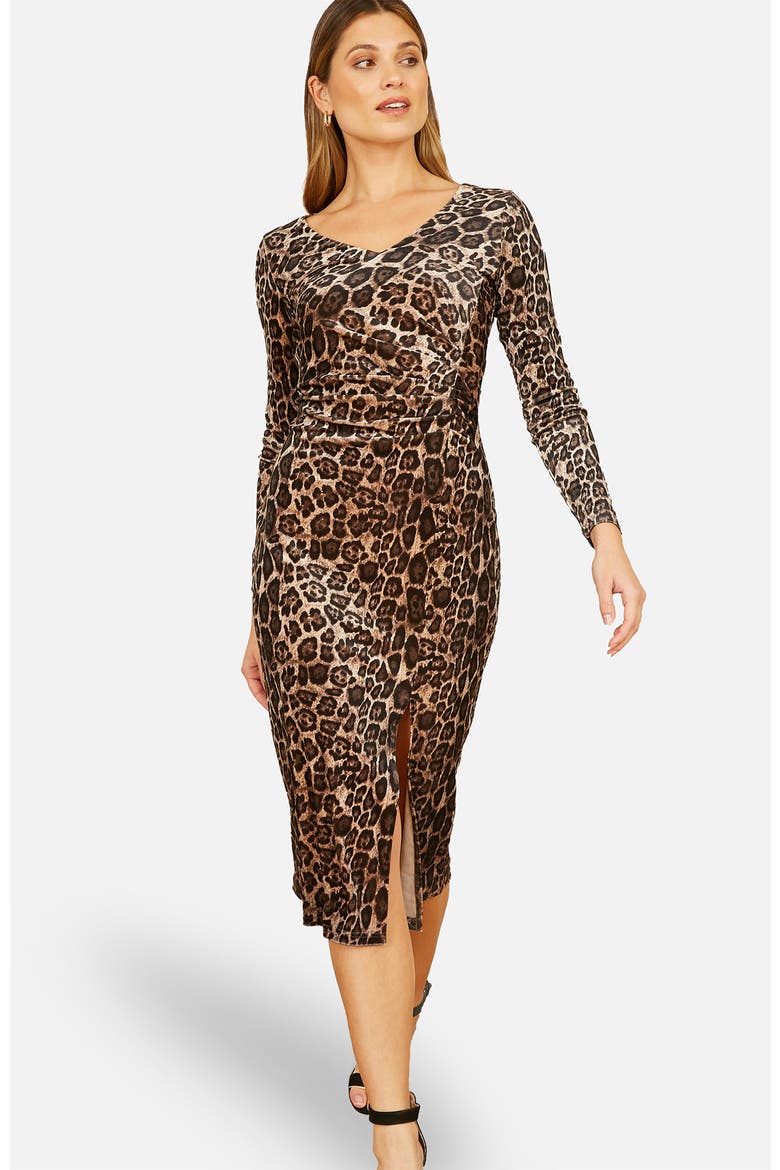 Velvet Long Sleeve Fitted Midi Dress