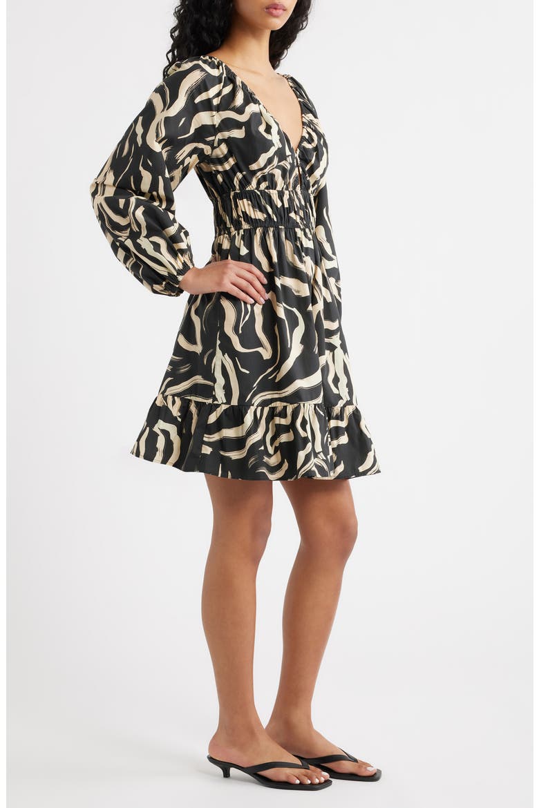 Krina Long Sleeve Brushstroke Print Dress