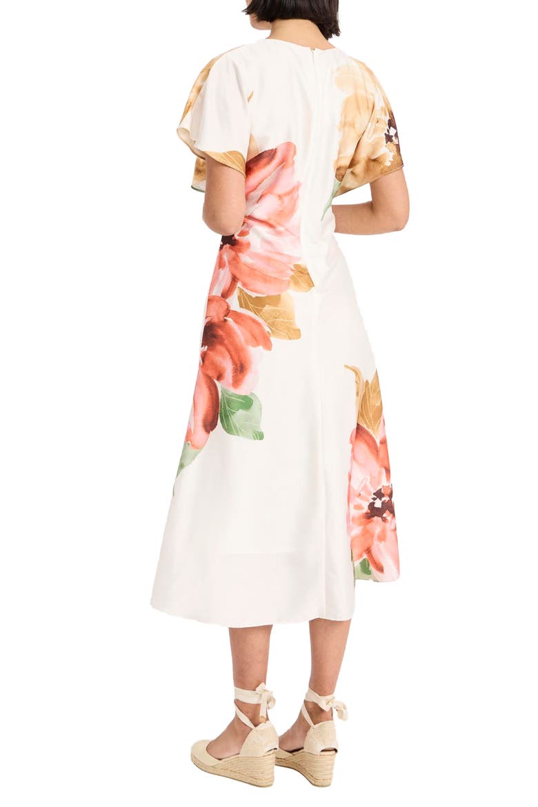 Floral Print Flutter Sleeve Midi Dress