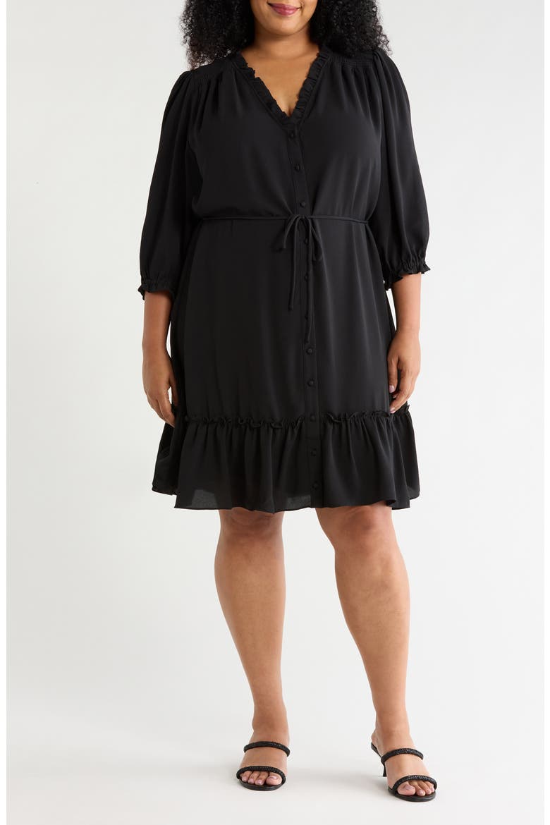 Ruffle Trim Button-Up Dress