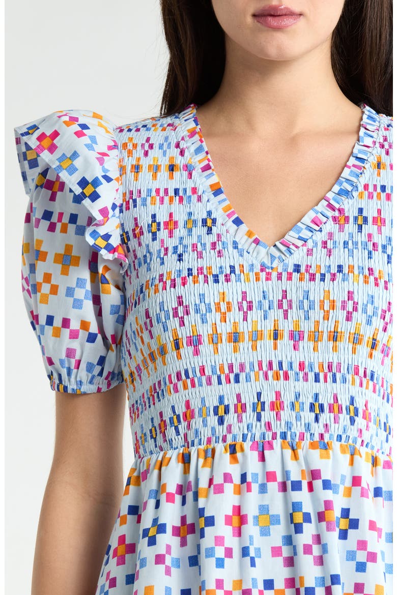 Kessa Geo Smocked Minidress