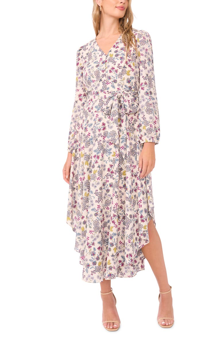 Floral Long Sleeve Asymmetric Hem Dress
