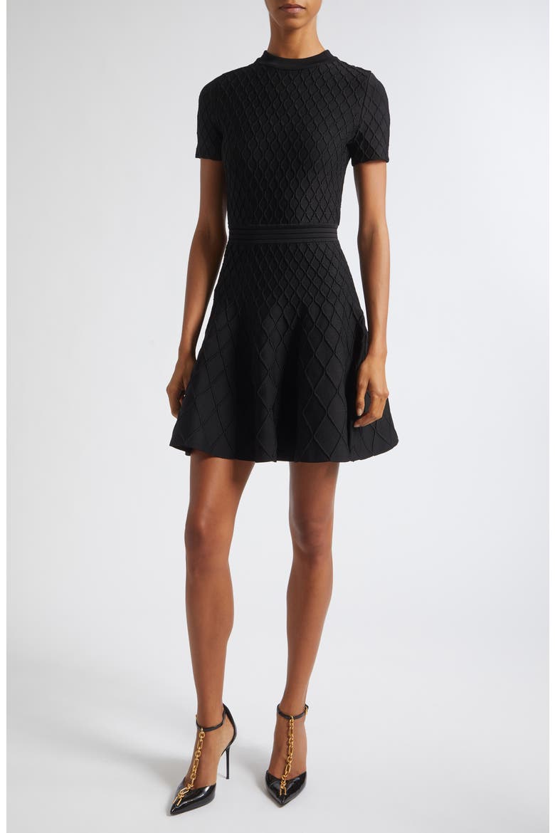 Diamond Jacquard Fit & Flare Mini Sweater Dress