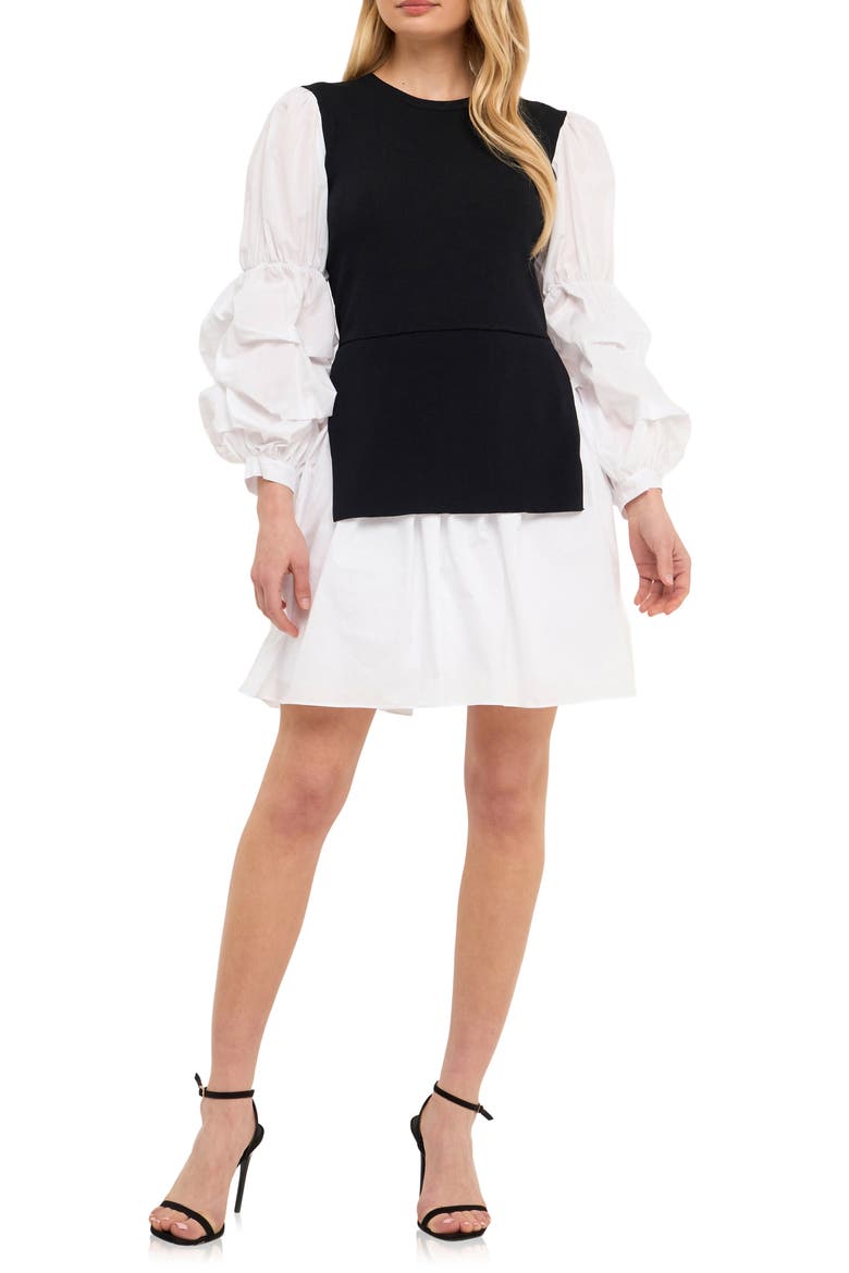 Mixed Media Long Sleeve Minidress