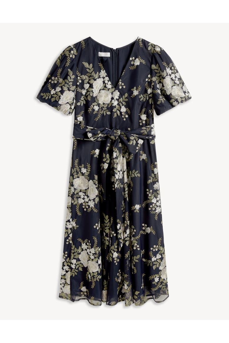Ira Embroidered V-Neck Midi Dress
