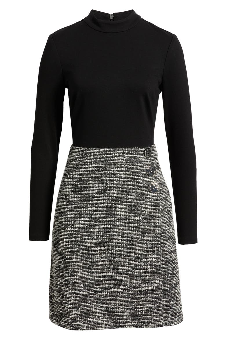 Twofer Mock Neck Long Sleeve A-Line Dress