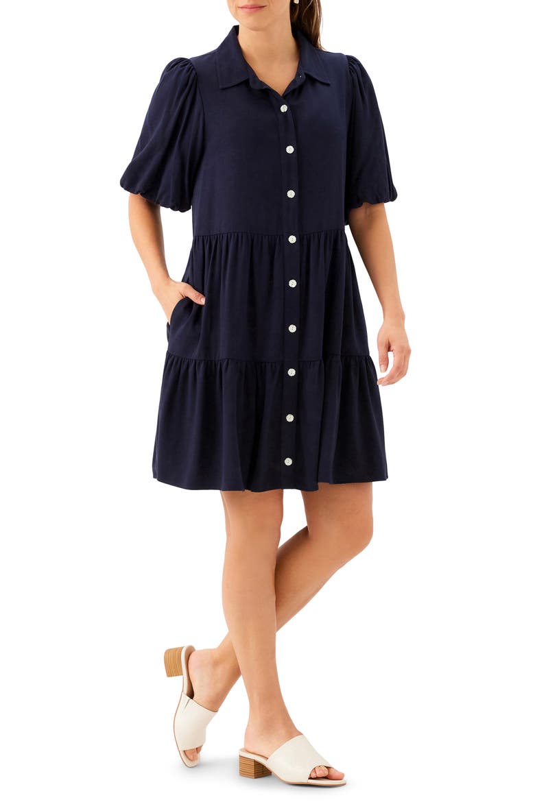 Tiered Puff Sleeve Shirtdress