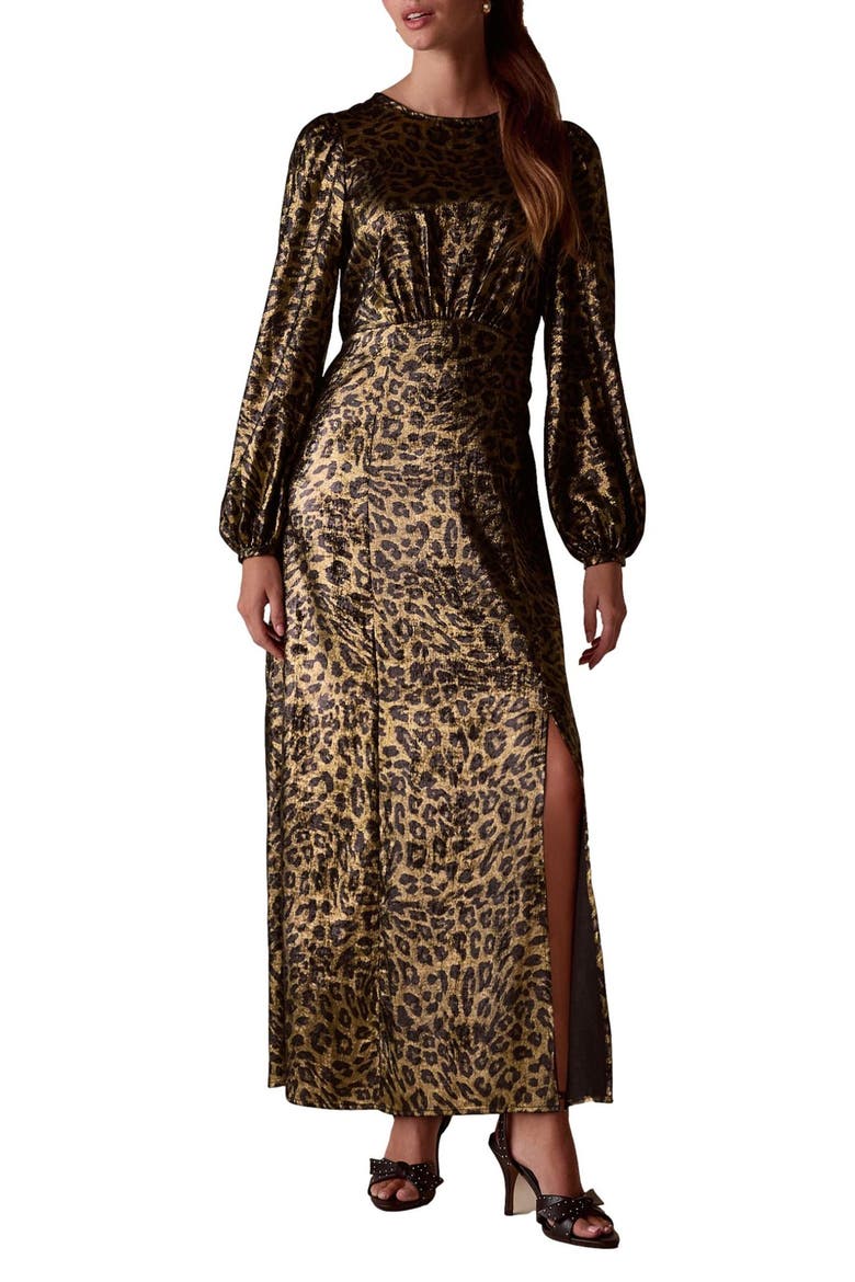 Metallic Animal Print Long Sleeve Maxi Dress