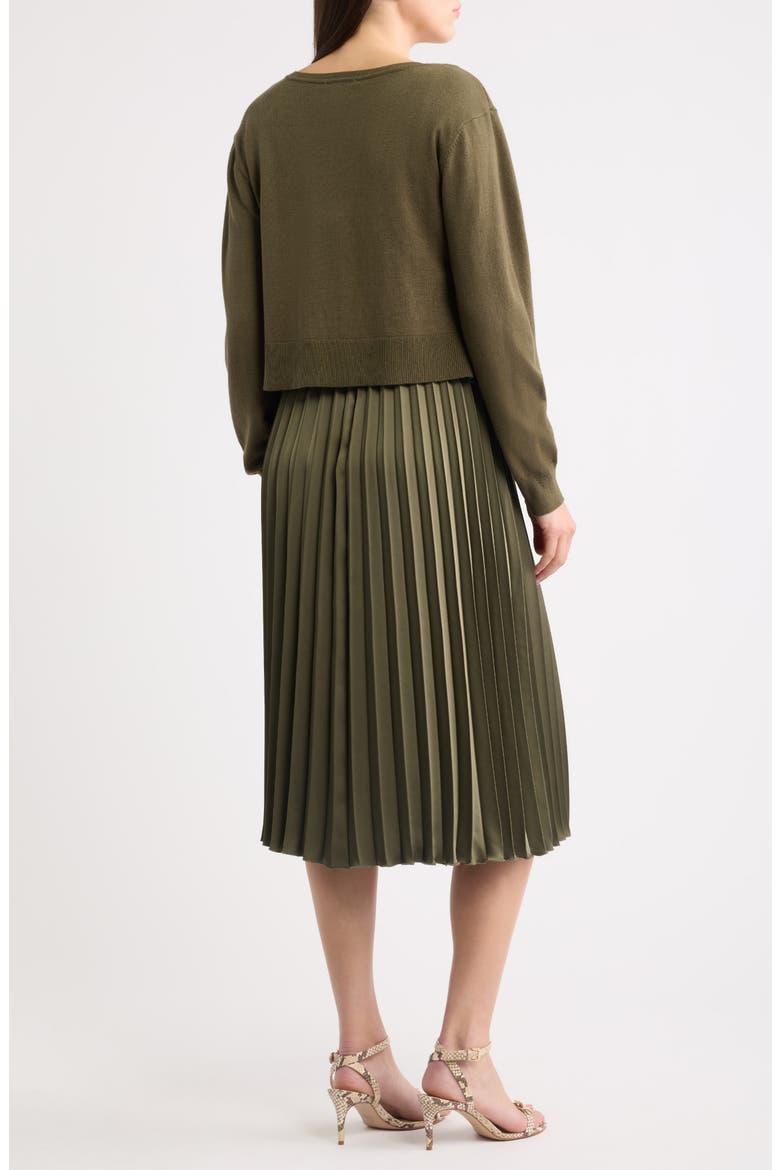 Pleated Long Sleeve Midi Dress