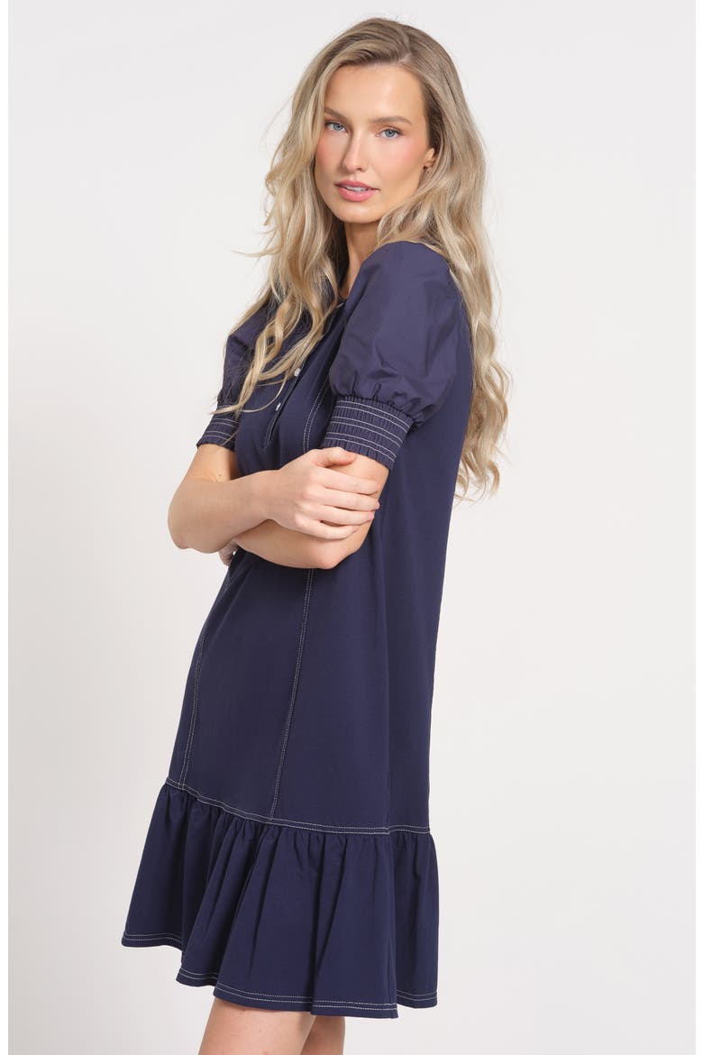 Top Stitch Detail Drop Waist Stretch Cotton Dress
