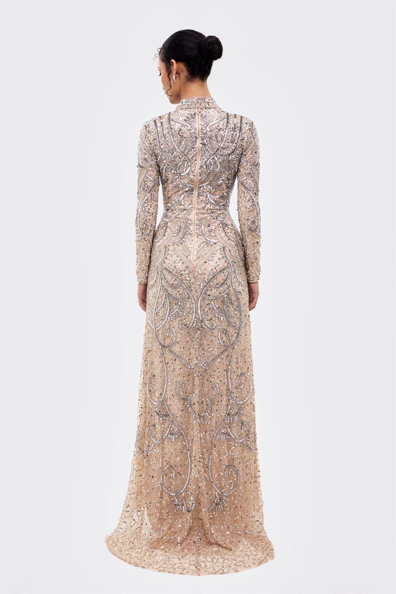 Modest Cowl Embellished Sequins Maxi Dress