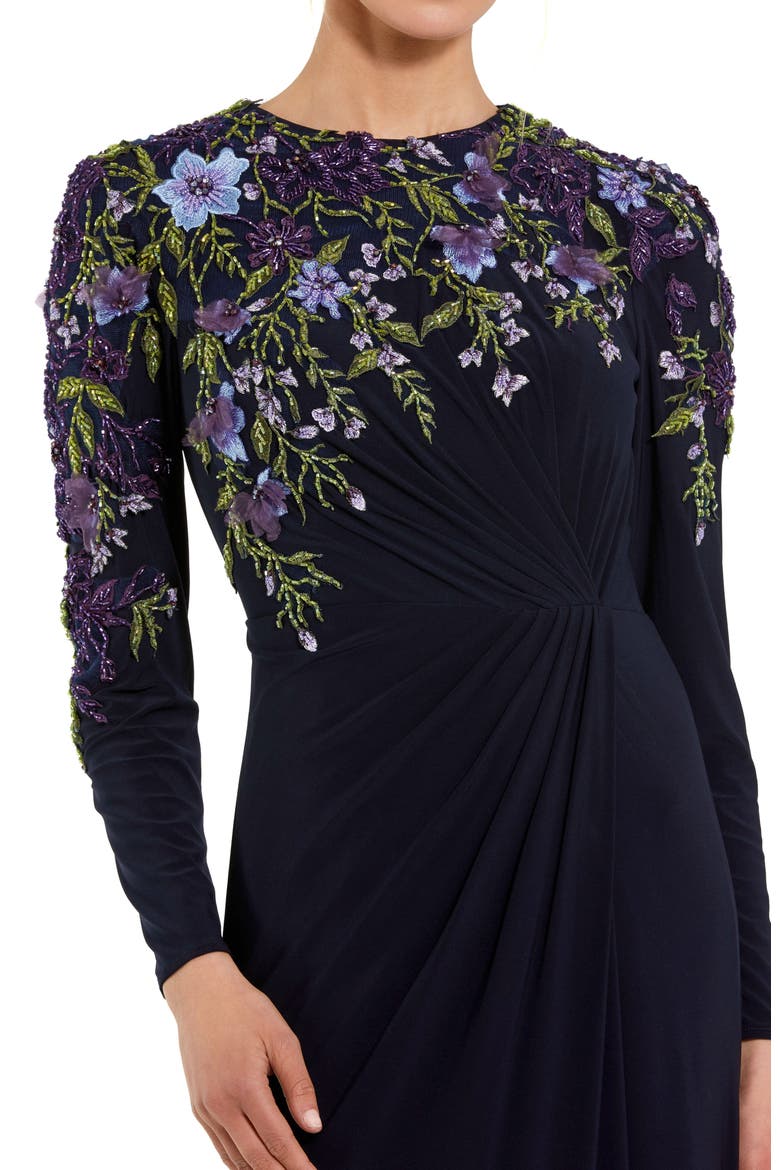 Embellished Long Sleeve Fitted Jersey Gown