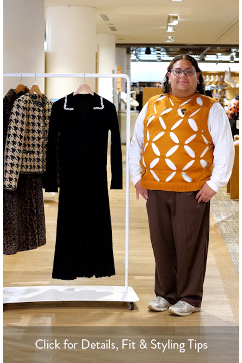 Penny Embellished Collar Pleated Long Sleeve Cashmere Sweater Dress