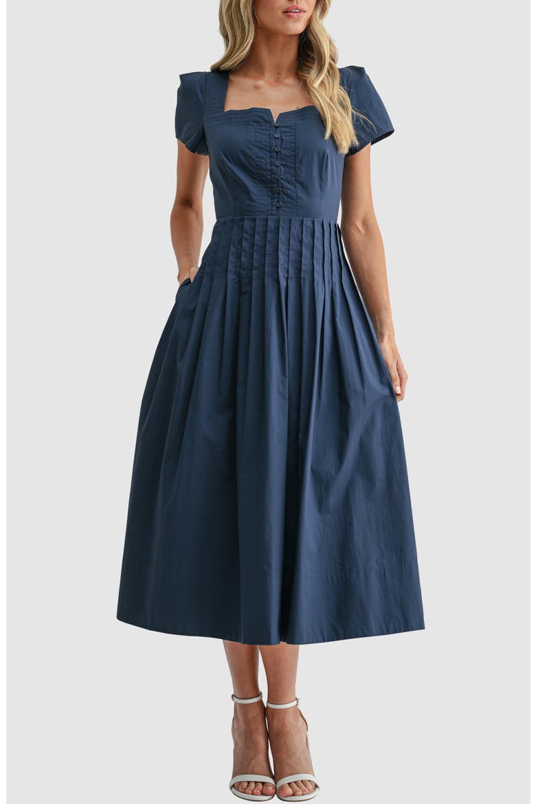 Pintuck Detail Cotton Midi Dress