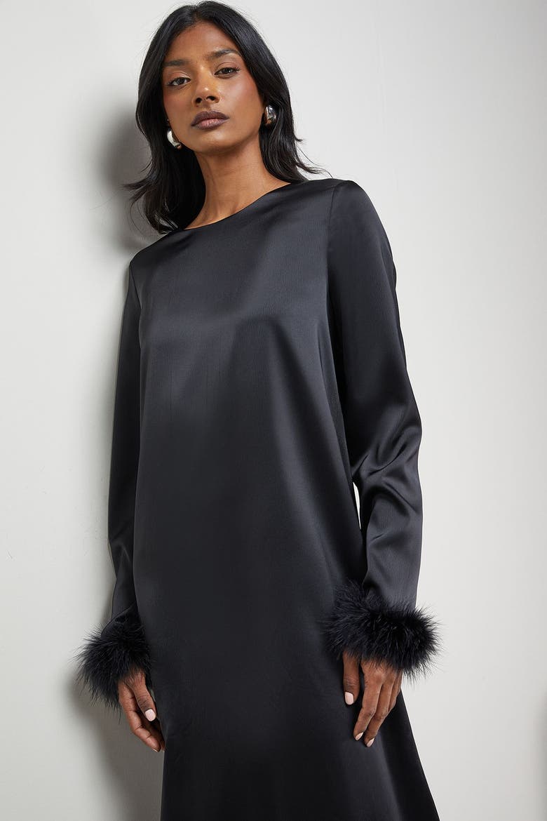 Feather High Neck Swing Midi Dress