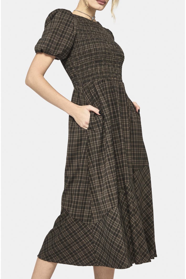 Rhiannon Check Shirred Bodice Midi Dress